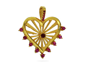 Sterling Silver Artisan Heart Pendant with Ruby, (SP-5343)