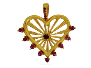 Sterling Silver Artisan Heart Pendant with Ruby, (SP-5343)