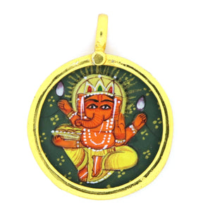 Hand Painted Ganesha Round Pendant, 23mm, (BYCH-013) - Beadspoint