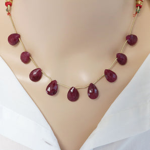 Natural Ruby Faceted Pear Drops, 10x14-15 mm, Rich Color, Ruby Gemstone Beads, (RBY-PR-10x14-15)(429)
