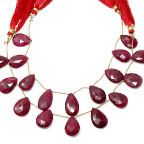 Natural Ruby Faceted Pear Drops, 13x18-14x20 mm, Rich Color, Ruby Gemstone Beads, (RBY-PR-13x18-14x20)(430)