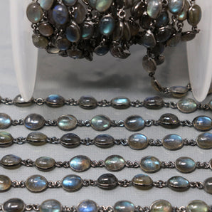 Labradorite Smooth Oval Bezel Chain, (BC-LAB-236) - Beadspoint