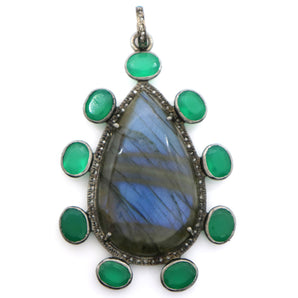 Pave Diamond Labradorite and Green Onyx Pendant, (DLB-038) - Beadspoint