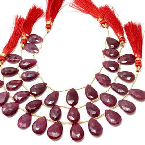 Natural Ruby Faceted Pear Drops, 10x17-12x18 mm, Rich Color, Ruby Gemstone Beads, (RBY-PR-10x17-12x18)(431)