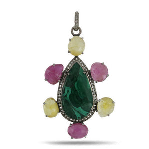 Pave Diamond Turquoise and Mix Sapphire Pendant, (DPL-2461)