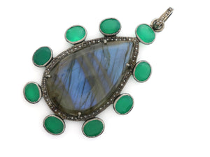 Pave Diamond Labradorite and Green Onyx Pendant, (DLB-038) - Beadspoint