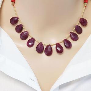 Natural Ruby Faceted Pear Drops, 10x17-12x18 mm, Rich Color, Ruby Gemstone Beads, (RBY-PR-10x17-12x18)(431)