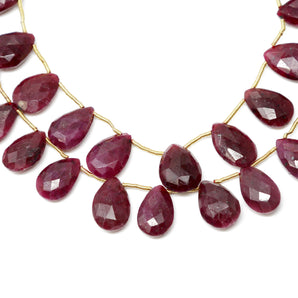 Natural Ruby Faceted Pear Drops, 11x16 mm, Rich Color, Ruby Gemstone Beads, (RBY-PR-11x16)(432)