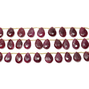 Natural Ruby Faceted Pear Drops, 11x16 mm, Rich Color, Ruby Gemstone Beads, (RBY-PR-11x16)(432)