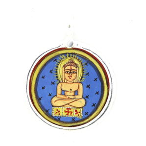 Hand Painted Buddha Round Pendant, 23 mm, (BYCH-024-BLU) - Beadspoint