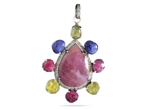 Pave Diamond Ruby and Mix Sapphire Pendant, (DPL-2457)