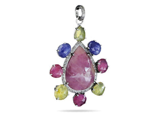 Pave Diamond Ruby and Mix Sapphire Pendant, (DPL-2457)