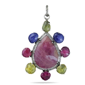Pave Diamond Ruby and Mix Sapphire Pendant, (DPL-2457)