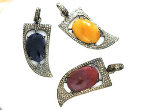 Pave Diamond Sapphire and Ruby Arrowhead Pendant -- DSP-7007 - Beadspoint