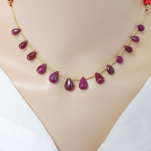 Natural Ruby Faceted Tear Drops, 6x9 mm, Rich Color, Ruby Gemstone Beads, (RBY-TR-6x9)(434)