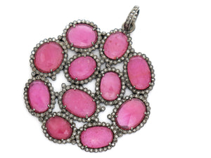 Pave Diamond Ruby Lotus Pendant -- DRB-7015 - Beadspoint