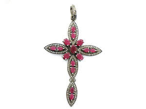 Pave Diamond Ruby Cross Pendant -- DRB-7017 - Beadspoint