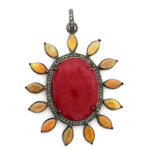 Pave Diamond Ruby Opal Stardust Pendant -- DRB-7019 - Beadspoint