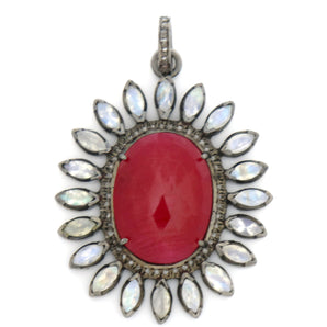 Pave Diamond Ruby Rainbow Moonstone Pendant -- DRB-7020 - Beadspoint