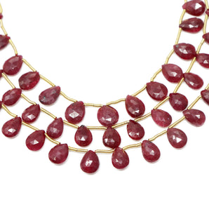 Natural Ruby Faceted Pear Drops, 7x9-8x10 mm, Rich Color, Ruby Gemstone Beads, (RBY-PR-7x9-8x10)(438)