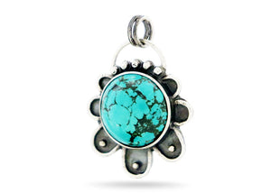Sterling Silver Turquoise Artisan Handcrafted Flower Pendant, (SP-5583)
