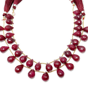 Natural Ruby Faceted Tear Drops, 8x11-9x14 mm, Rich Color, Ruby Gemstone Beads, (RBY-TR-8x11-9x14)(441)