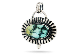 Sterling Silver Turquoise Artisan Handcrafted Oval Pendant, (SP-5585)