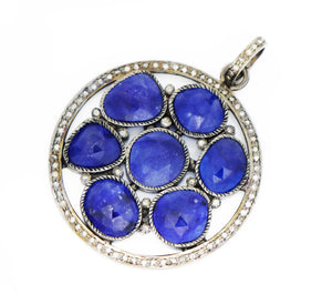Pave Diamond Sapphire Circle Pendant, (DSP-7032) - Beadspoint