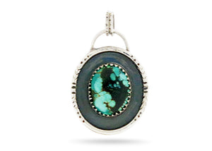 Sterling Silver Turquoise Artisan Handcrafted Oval Pendant, (SP-5588)