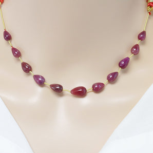 Natural Ruby Faceted Drops, 5x8-8x11 mm, Rich Color, Ruby Gemstone Beads, (RBY-SDTR-5x8-8x11)(442)