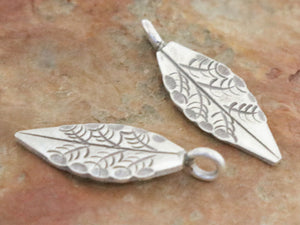 2 of Karen Hill Tribe Silver Flat Leaf Imprinted Charm, 24x9mm, (TH-8105)