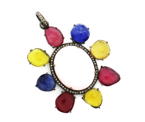 Pave Diamond Pink Opal and Multi Gemstones  Pendant, (DOP-7040) - Beadspoint