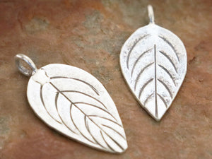 2 of Karen Hill Tribe Silver Leaf Charm, 25x14 mm, (TH-8107)