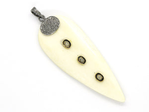 Final Sale, Pave Diamond Rosecut Long Horn Pendant-Silver Horn Pendant, (FS-04-TDP)
