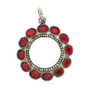 Pave Diamond Ruby and Coin Pearl Pendant -- DRB-7048 - Beadspoint