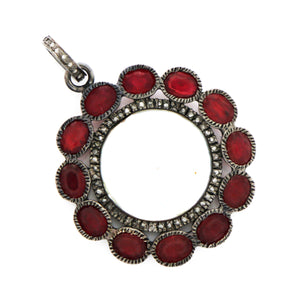 Pave Diamond Ruby and Coin Pearl Pendant -- DRB-7048 - Beadspoint