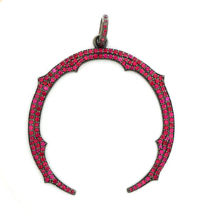 Pave Diamond Double Ruby Large Horse Shoe Pendant -- DRB-7055 - Beadspoint