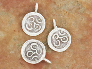 2 of Karen Hill Tribe Silver Ohm Imprinted Disc Charm, 10 mm, (TH-8127)
