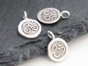 2 of Karen Hill Tribe Silver Ohm Imprinted Disc Charm, 10 mm, (TH-8127)