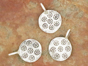 2 of Karen Hill Tribe Silver 7 Daisy Imprinted Disc Charm, 10 mm, (TH-8128)