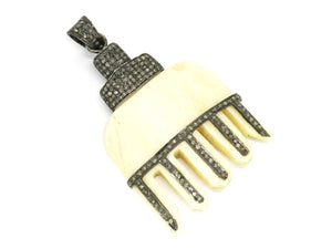 Final Sale, Pave Diamond Fancy Horn Pendant-Silver Horn Pendant, (FS-22-TDP)