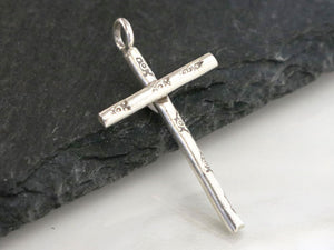 1 of Karen Hill Tribe Silver Imprinted Cross Charm, 18x33 mm, (TH-8136)