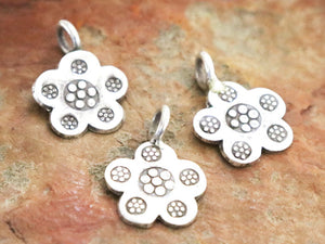 2 of Karen Hill Tribe Silver 6 Daisy Imprinted Charm, 12 mm, (TH-8137)