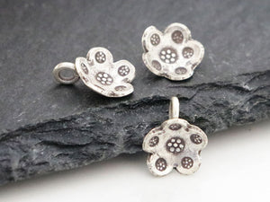 2 of Karen Hill Tribe Silver Imprinted Flower Charm, 10 mm, (TH-8139)