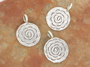 2 of Karen Hill Tribe Silver Imprinted Rose Charm, 13 mm, (TH-8140)