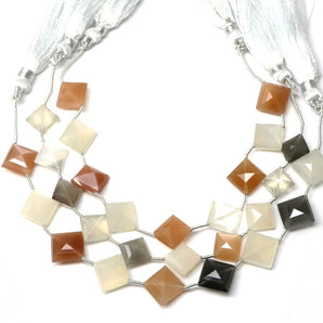 Natural Multi Moonstone Faceted Diamond Shape Drops, 12-13 mm, Rich Color, (MMN-DIA-12-13)(454)