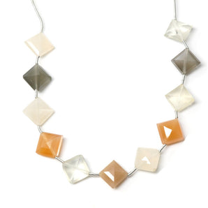 Natural Multi Moonstone Faceted Diamond Shape Drops, 10-11 mm, Rich Color, (MMN-DIA-10-11)(455)