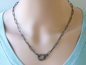 Sterling Silver Chain w/ Pave Diamond Clasp, Elongated Links, (DCHN-19) - Beadspoint