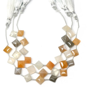 Natural Multi Moonstone Faceted Diamond Shape Drops, 10-11 mm, Rich Color, (MMN-DIA-10-11)(455)