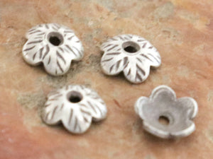 10 of Karen Hill Tribe Silver Flower Imprint Bead Caps, 7mm, (8180-TH)